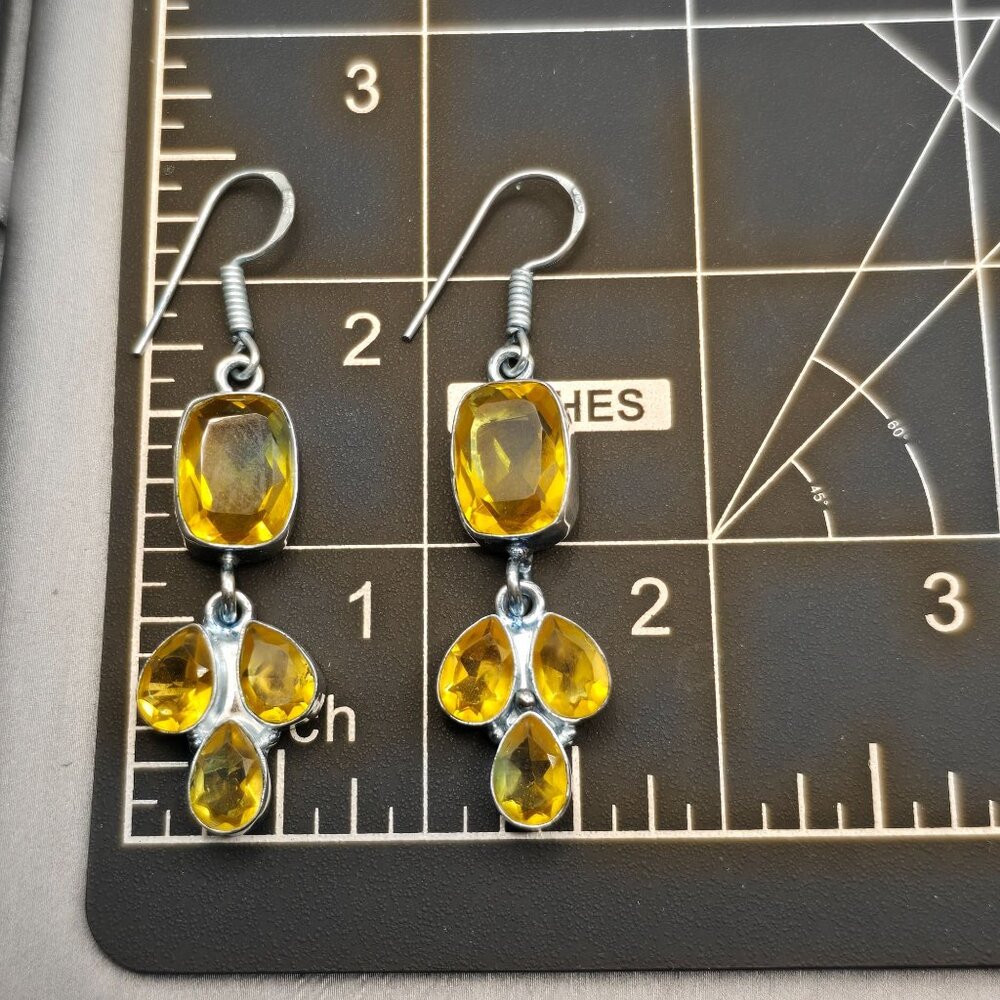 Sterling Silver Dangle Earrings 2.5" Blue Glass Gemstones 12.35g - Picture 9 of 14